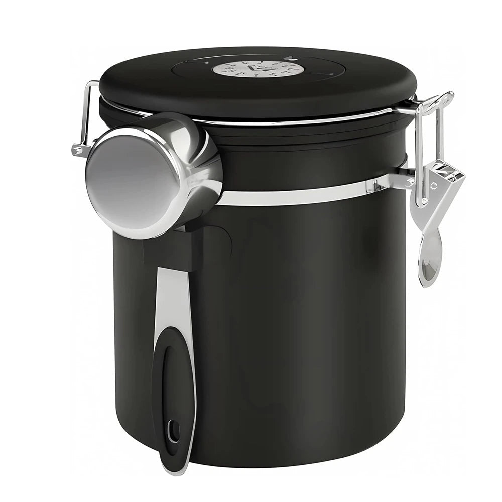 Black Container with Scoop for Coffee Storage