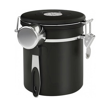 Black Container with Scoop for Coffee Storage