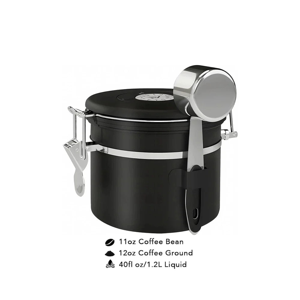 Black Container with Scoop for Coffee Storage