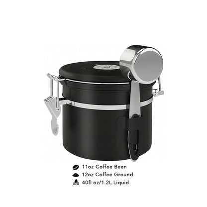 Black Container with Scoop for Coffee Storage