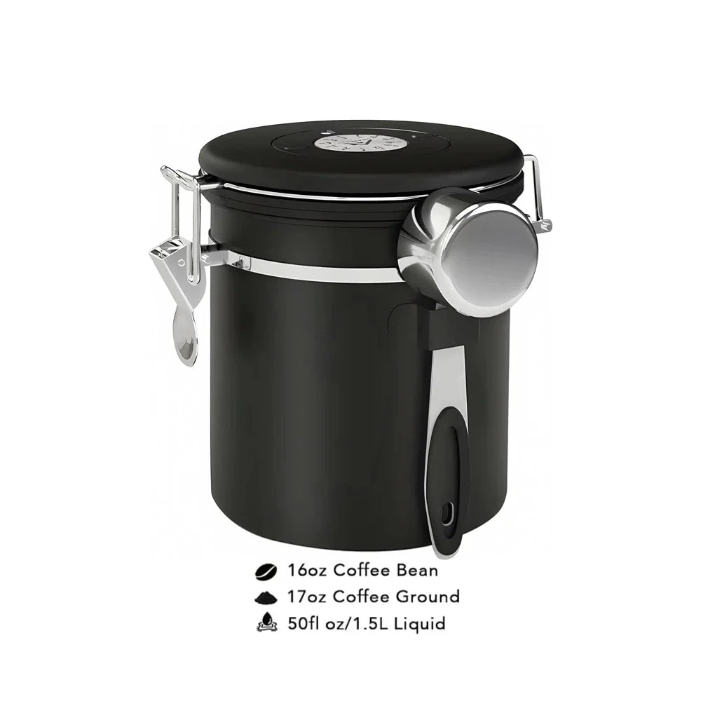 Black Container with Scoop for Coffee Storage