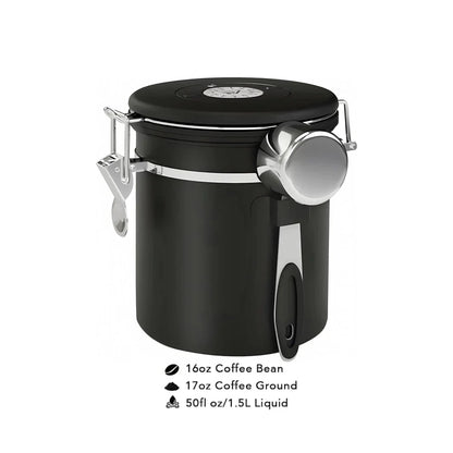 Black Container with Scoop for Coffee Storage