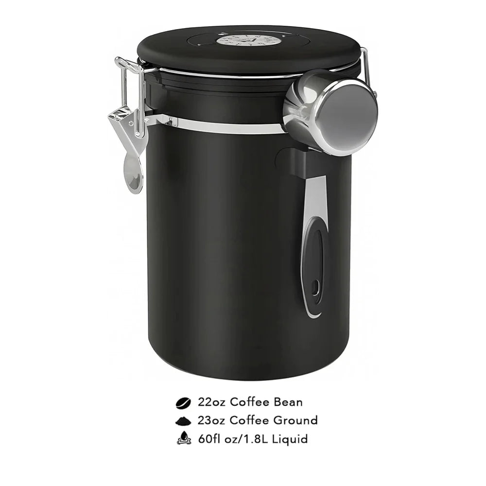 Black Container with Scoop for Coffee Storage