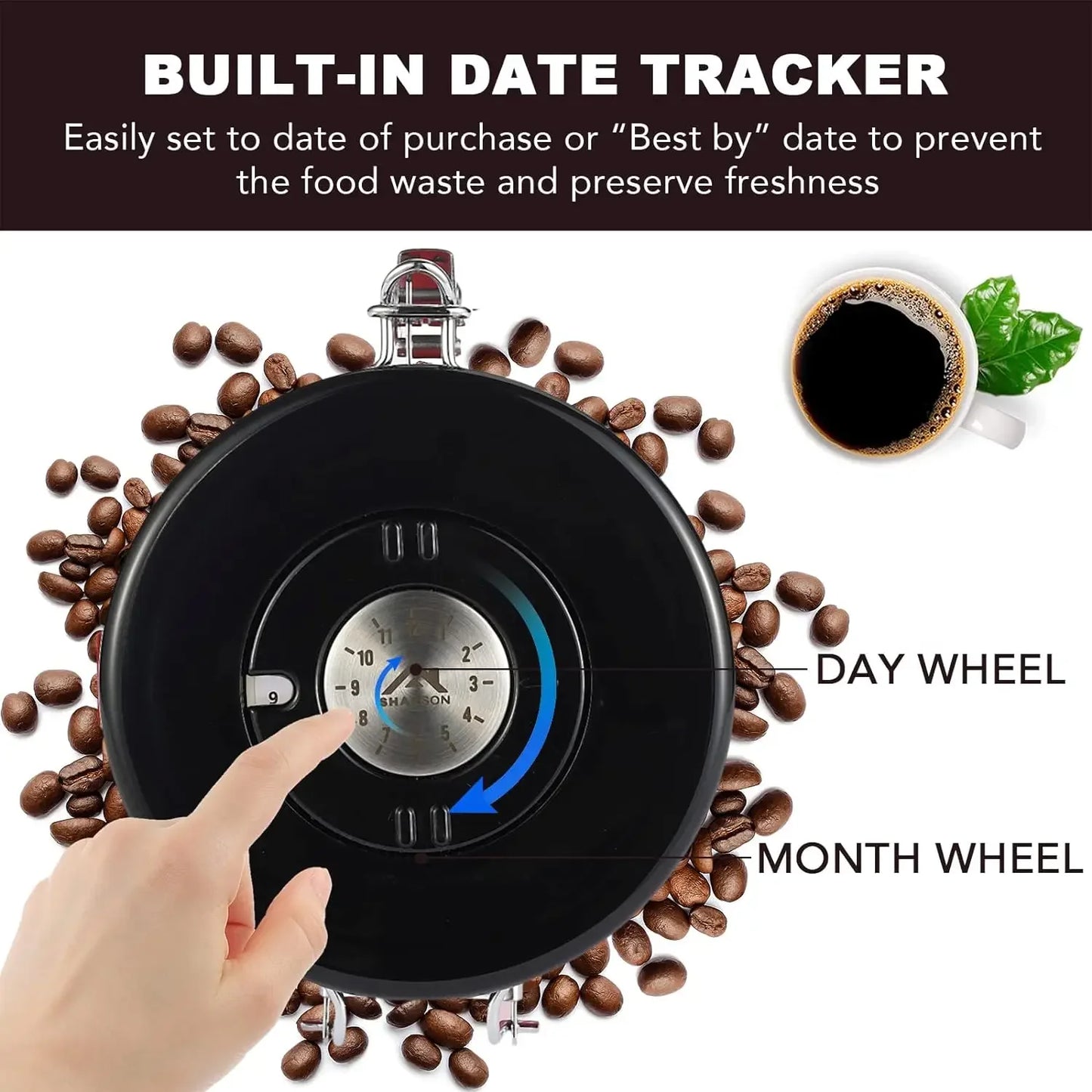 Black Container with Scoop for Coffee Storage