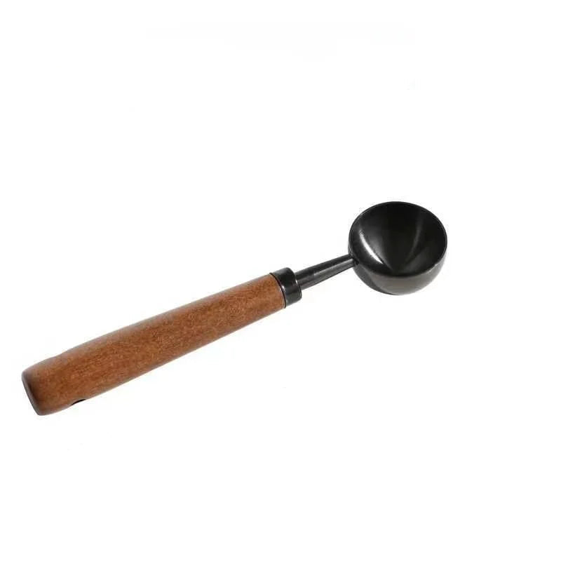Measurement chart of a wooden-handled tool on a white background