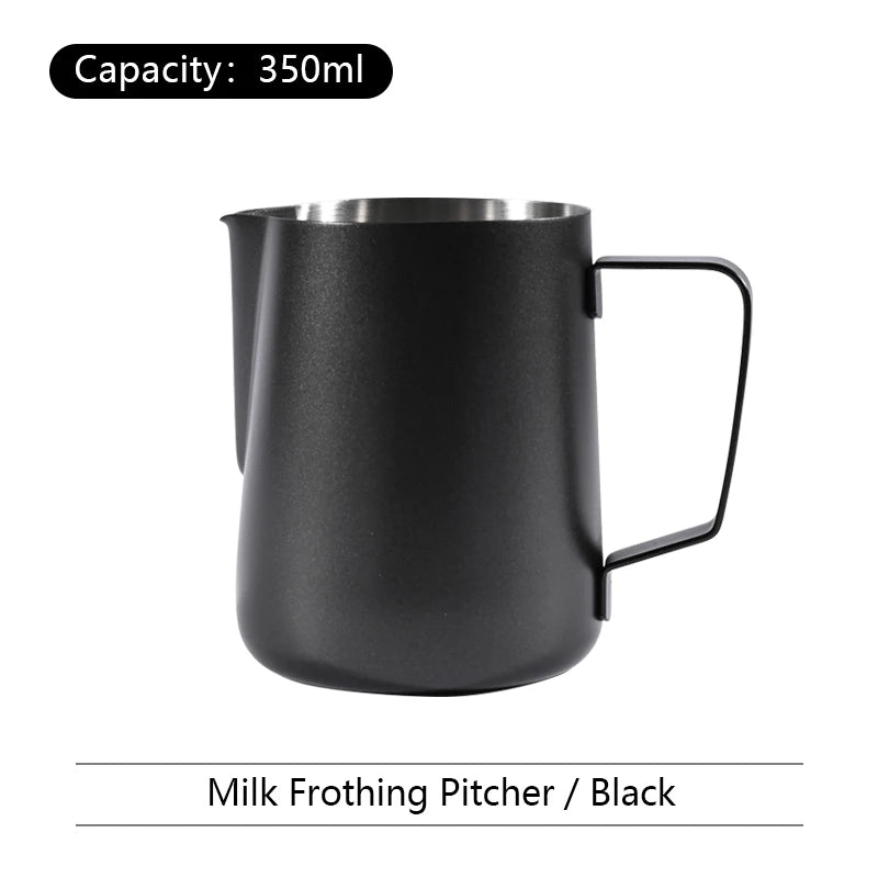 Black milk frothing pitcher with capacity 600ml on a white background