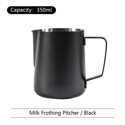 Black milk frothing pitcher with capacity 600ml on a white background