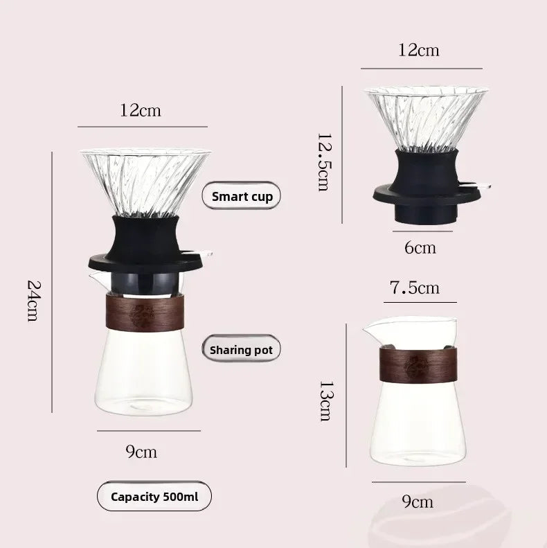 Measurement chart of a smart cup and sharing pot with dimensions labeled.