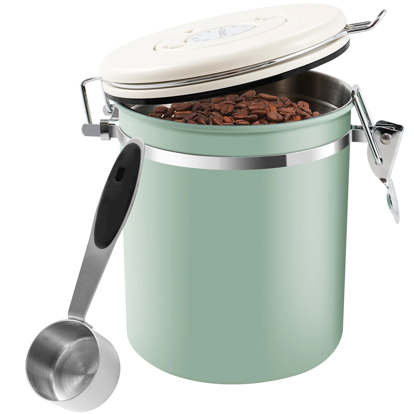Green Container with Scoop for Coffee Storage