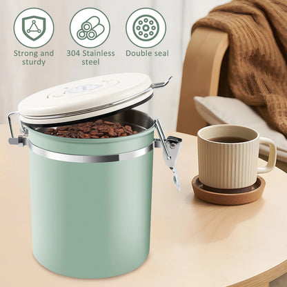 Green Container with Scoop for Coffee Storage