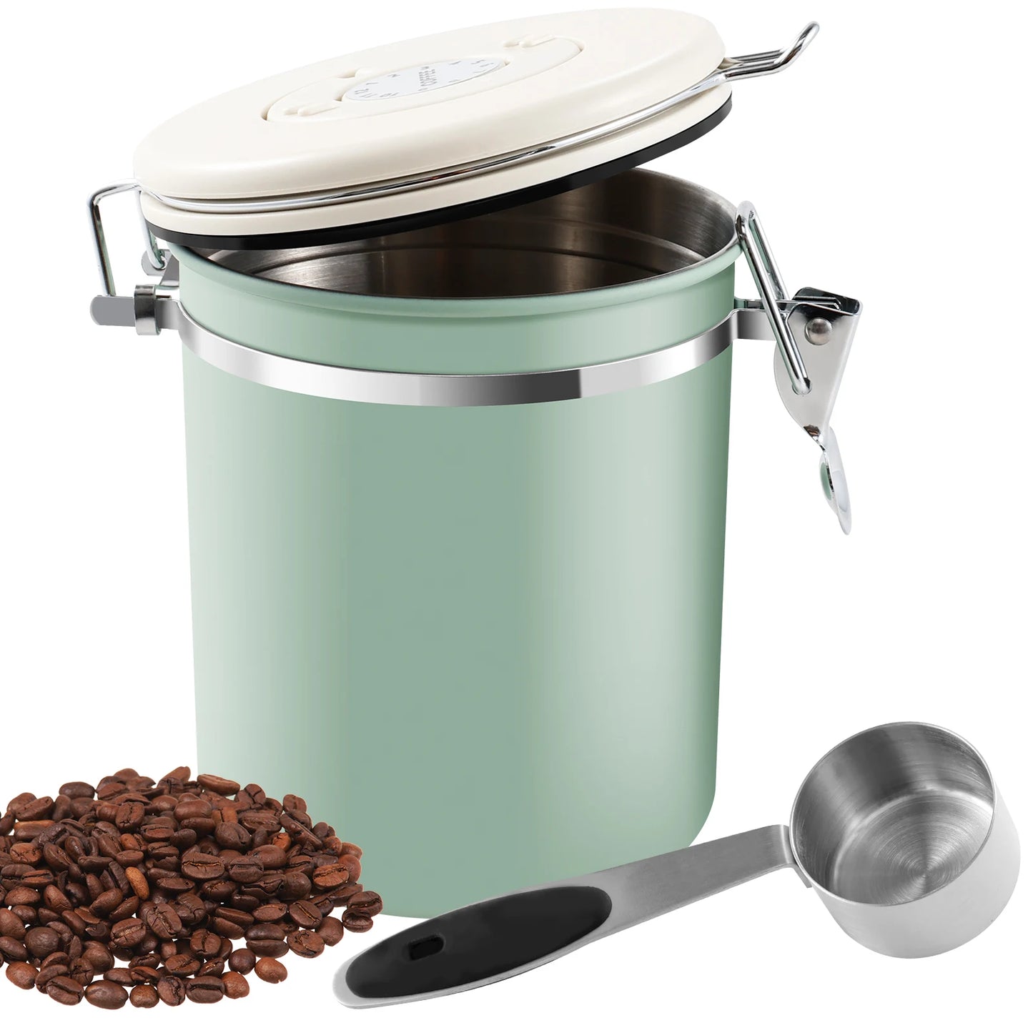 Green Container with Scoop for Coffee Storage