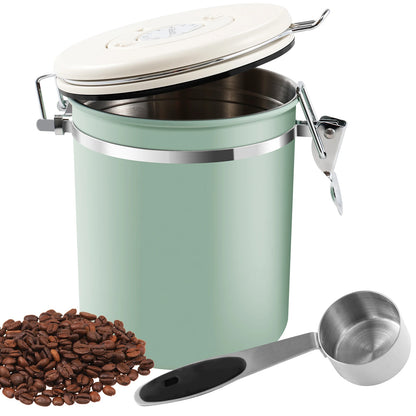 Green Container with Scoop for Coffee Storage