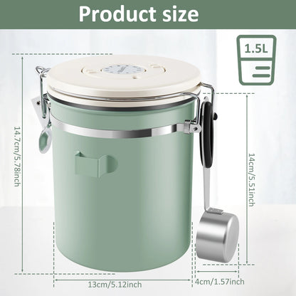 Green Container with Scoop for Coffee Storage