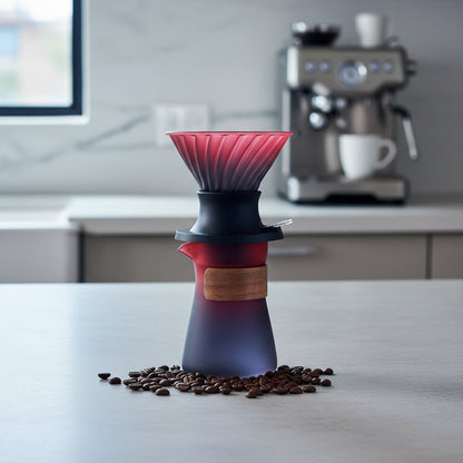 Glass coffee dripper with wooden collar on a Kitchen