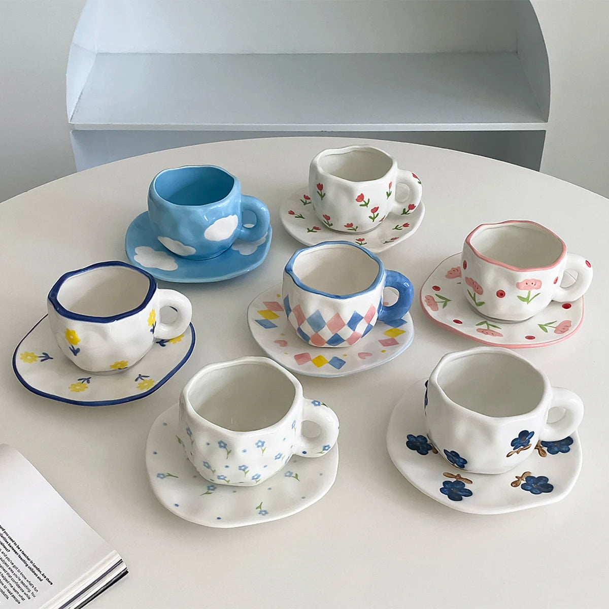 Hand-painted porcelain coffee cup with saucer, 280 ml
