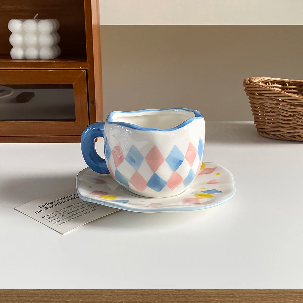 Hand-painted porcelain coffee cup with saucer, 280 ml
