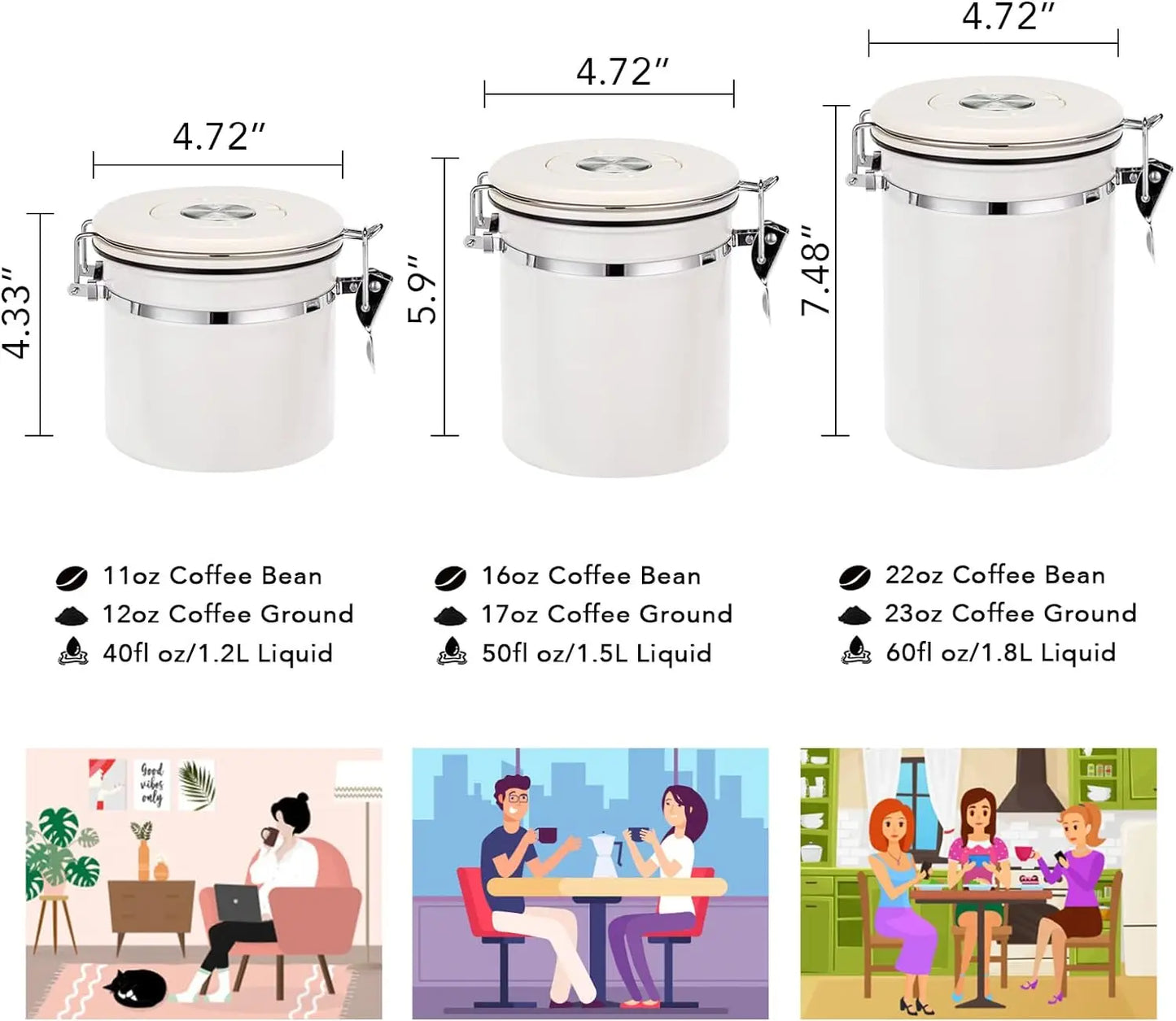 White Container with Scoop for Coffee Storage