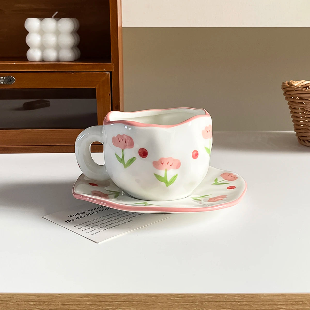 Hand-painted porcelain coffee cup with saucer, 280 ml