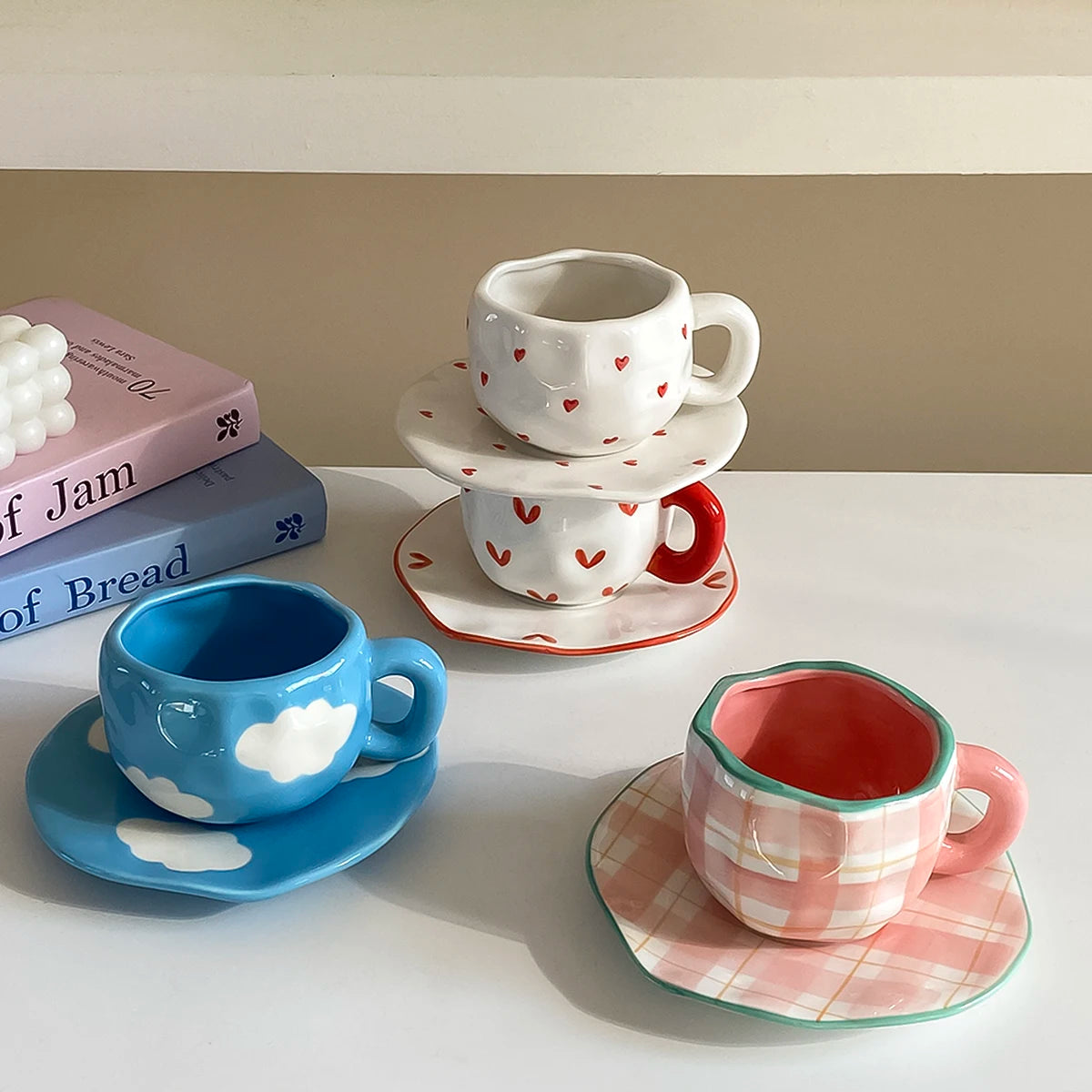 Hand-painted porcelain coffee cup with saucer, 280 ml