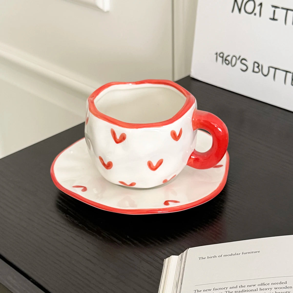 Hand-painted porcelain coffee cup with saucer, 280 ml