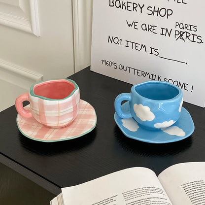 Hand-painted porcelain coffee cup with saucer, 280 ml