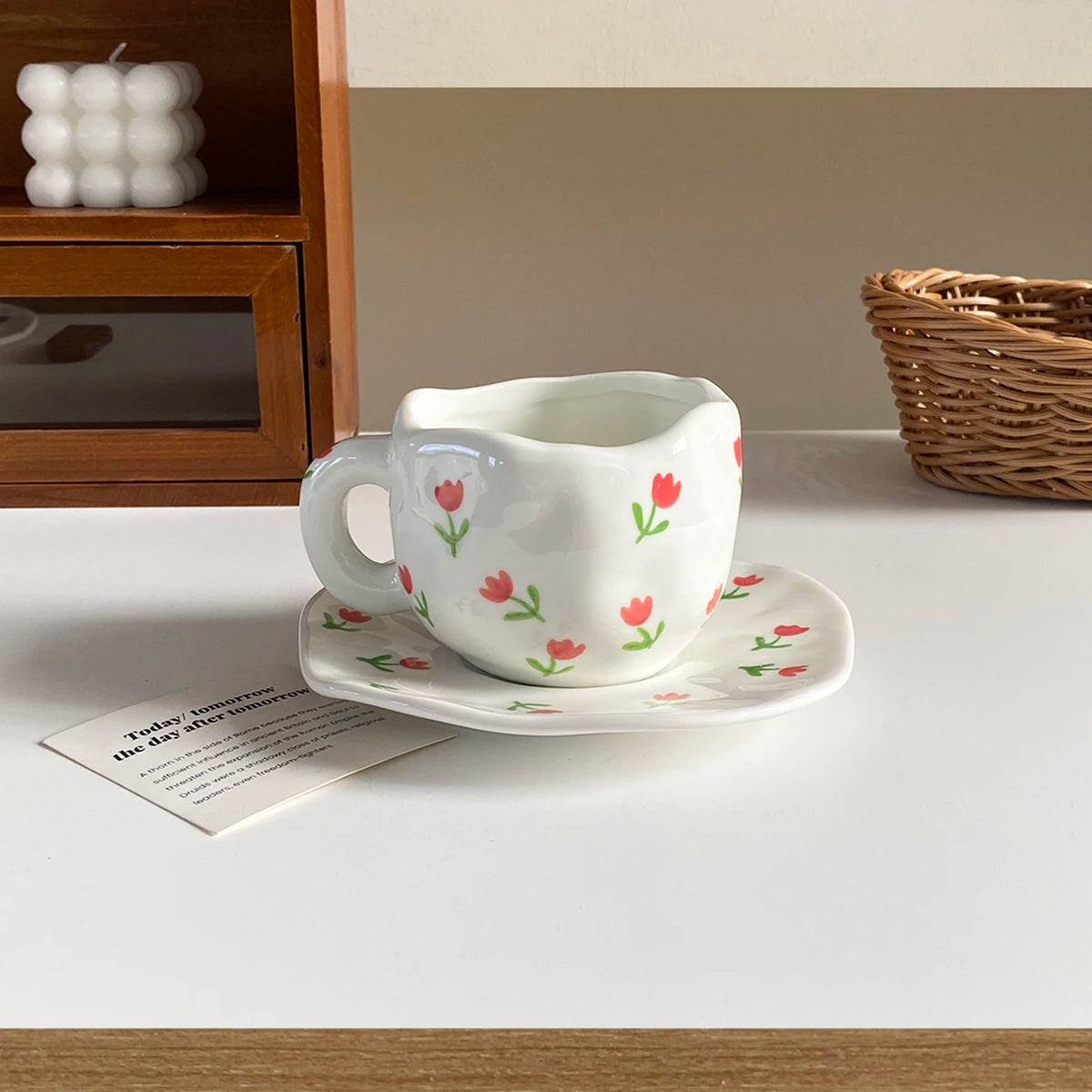 Hand-painted porcelain coffee cup with saucer, 280 ml