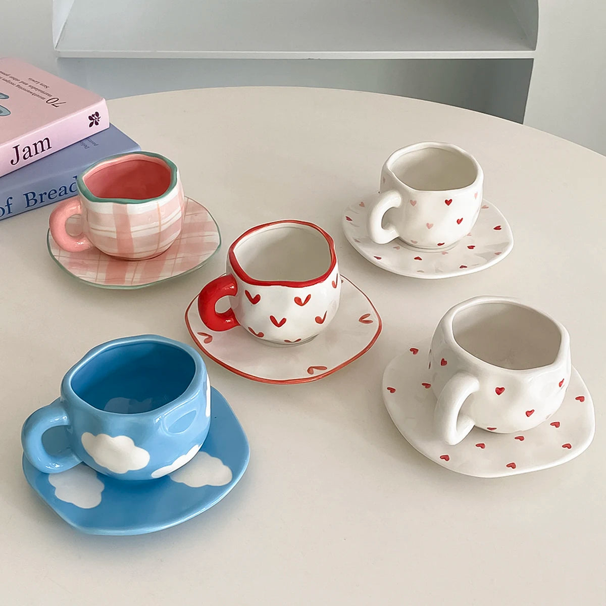 Hand-painted porcelain coffee cup with saucer, 280 ml