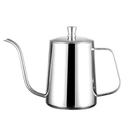 A stainless steel gooseneck kettle