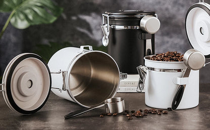 White Container with Scoop for Coffee Storage