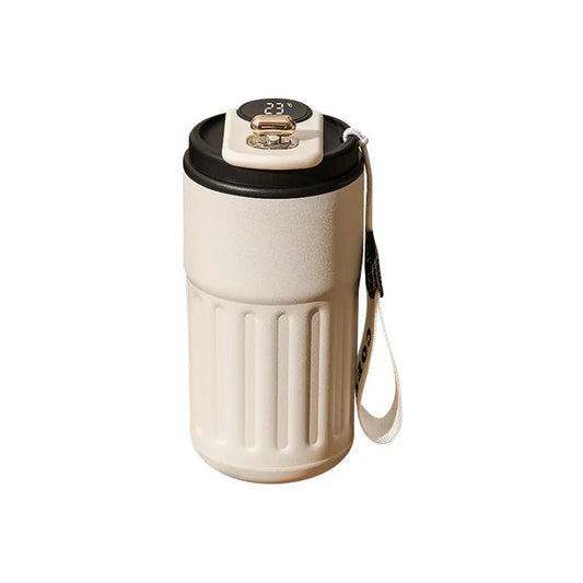 White travel mug with black lid