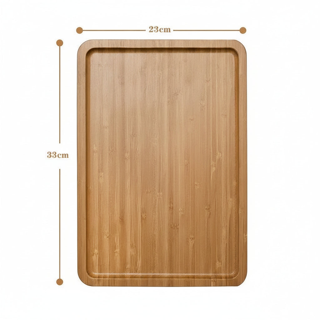 Wooden cutting board with dimensions on a white background