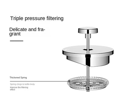 Chrome kitchen filter with text on triple pressure filtering and delicate fragrant properties.