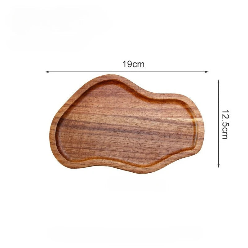 Wooden tray with dimensions labeled on a white background