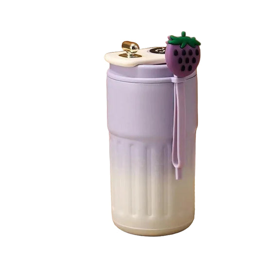 Gradient purple to white tumbler with a decorative element on a white background