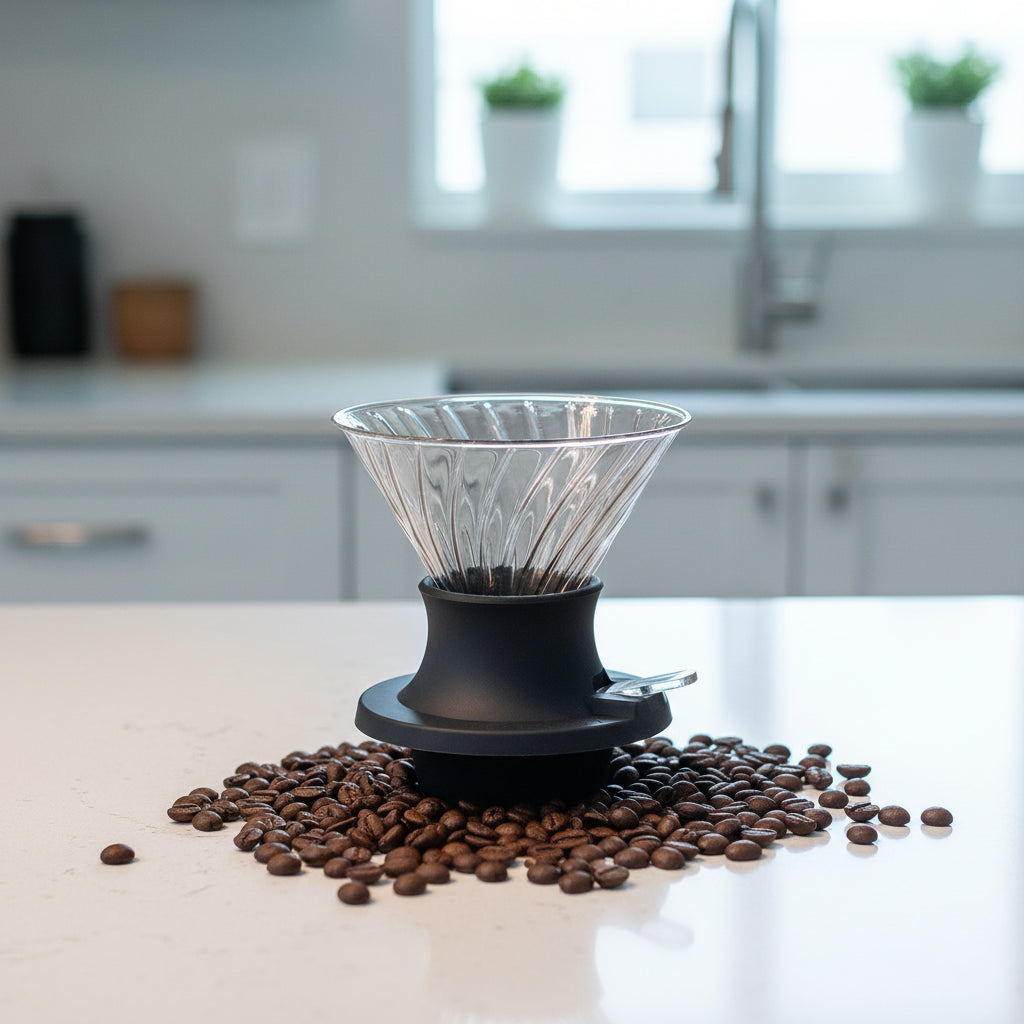 Glass coffee dripper on a table
