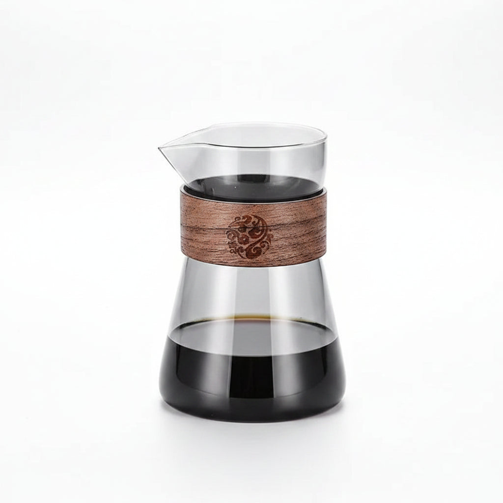 Glass coffee maker with wooden band