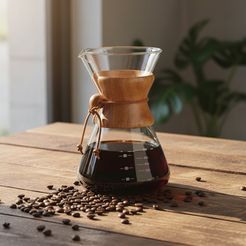Glass coffee maker with wooden