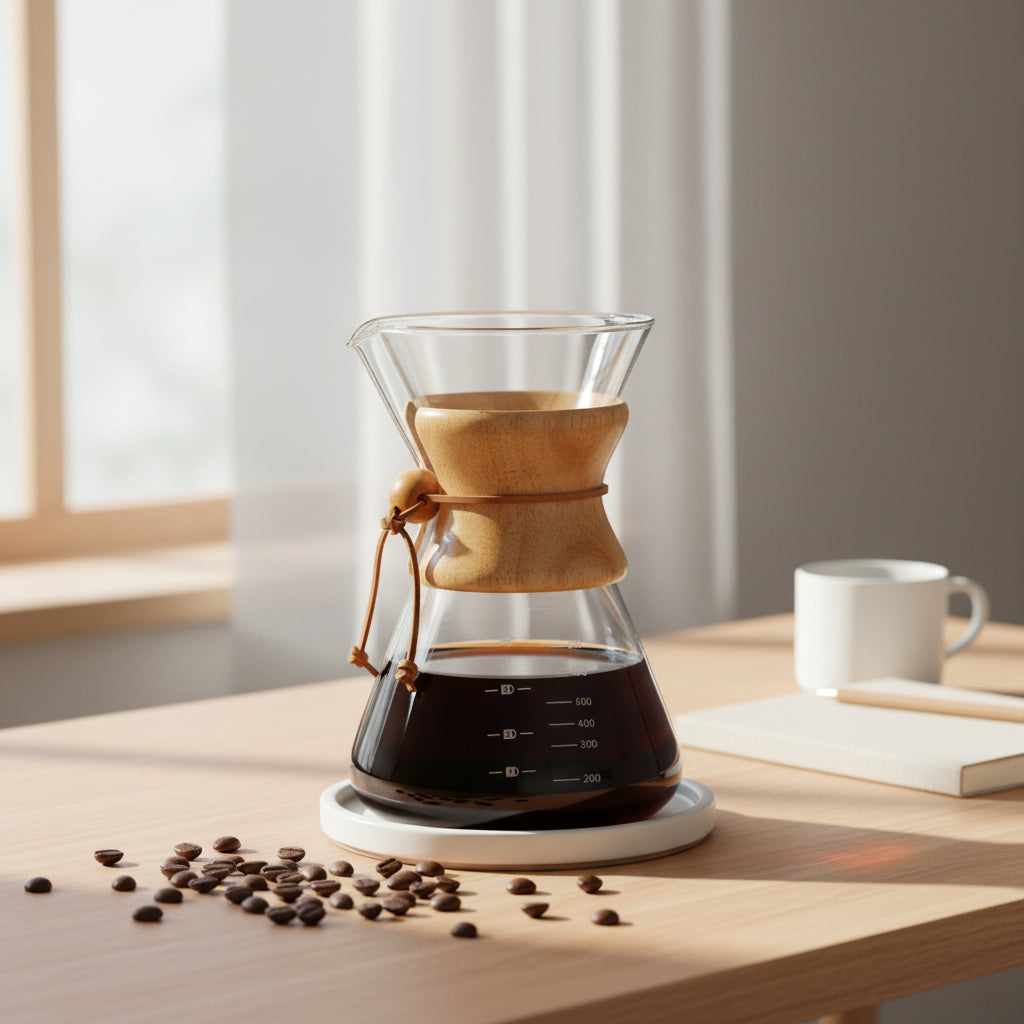 Glass coffee maker with wooden