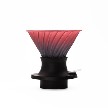 Red and black coffee filter on a white background