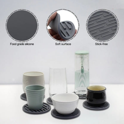 Silicone coasters with text labels on a white background