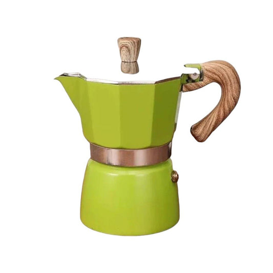 Green Italian Moka Pot with Wooden Handle