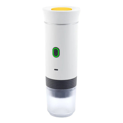 White and gray electronic device with a green light on a white background