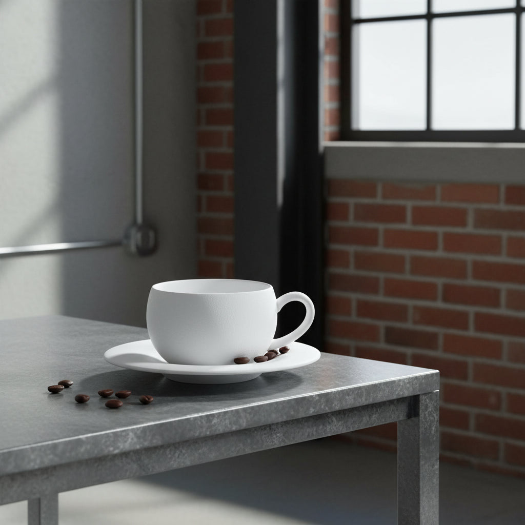 White ceramic cup and saucer on a white background
